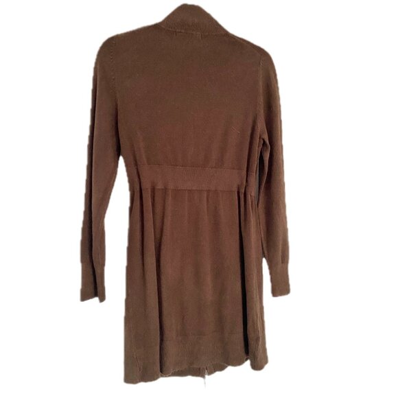 😊BCBG Maxazria Brown Sweater Coat Drawstring Gold Zipper Pockets Mid-thigh Sz L - Picture 2 of 14